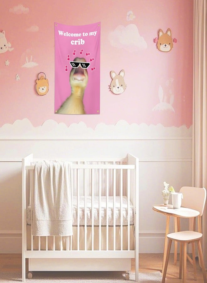 QIYUDA Welcome to My Crib Duck Flag 2x3 Ft Bedroom College Dorm Decor Duck Tapestry with 4 Brass Grommets Flags (Pink) - Image 3